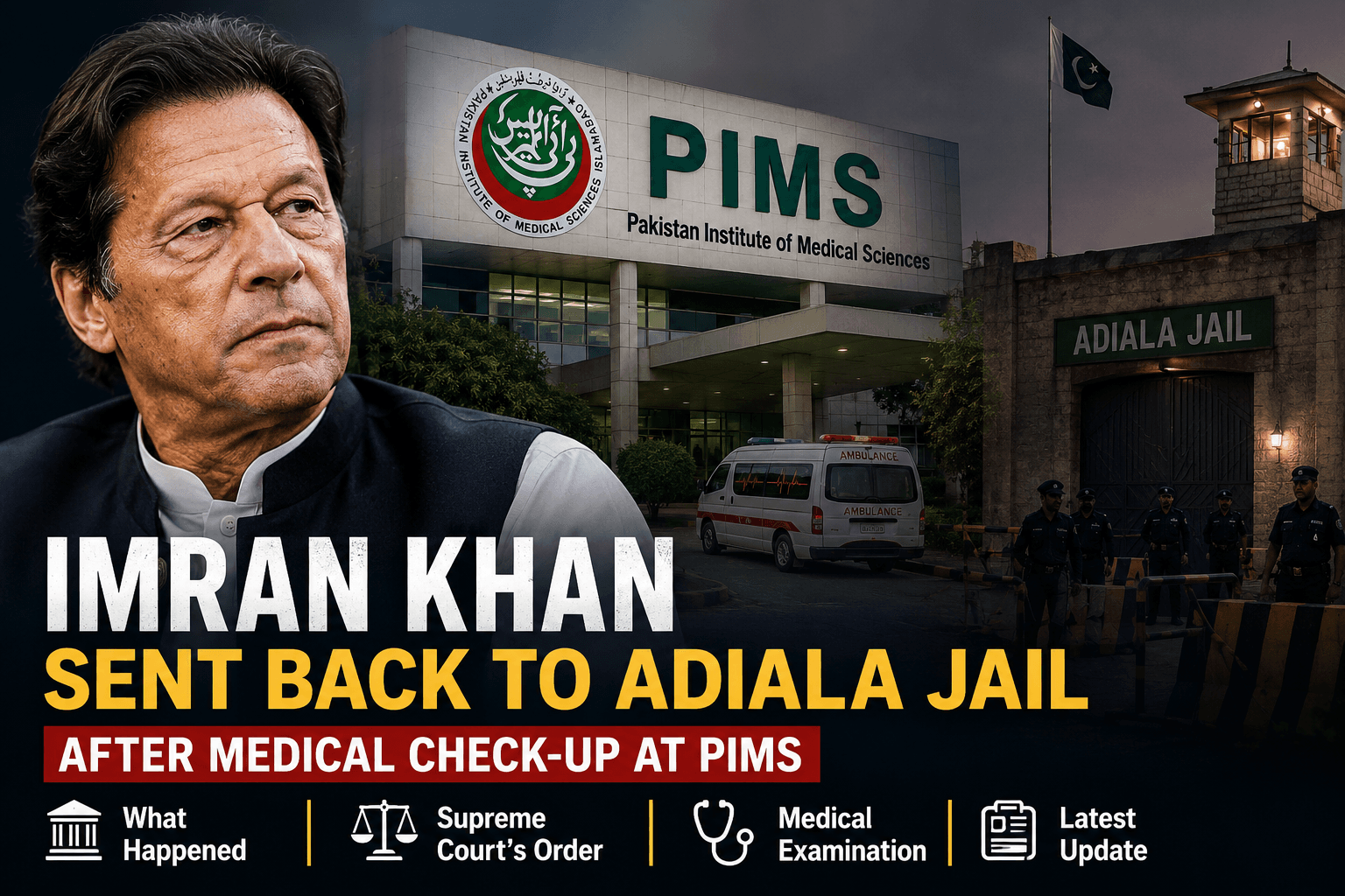  Imran Khan Sent Back to Adiala Jail After Medical Check-Up at PIMS